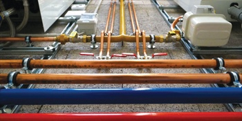 Water and gas pipes in a commercial building.