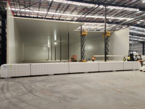 A very large temperature controlled room mid-construction.